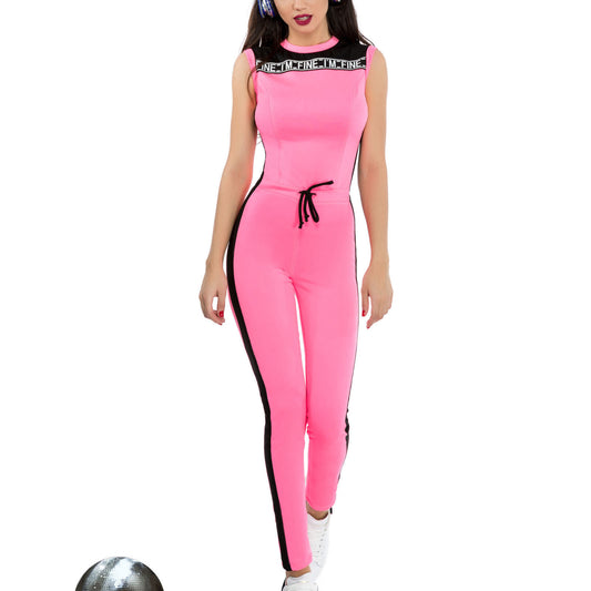 Ocassion Damen Overall Jumpsuit Catsuit Einteiler Fitness Anzug Pink XS-M