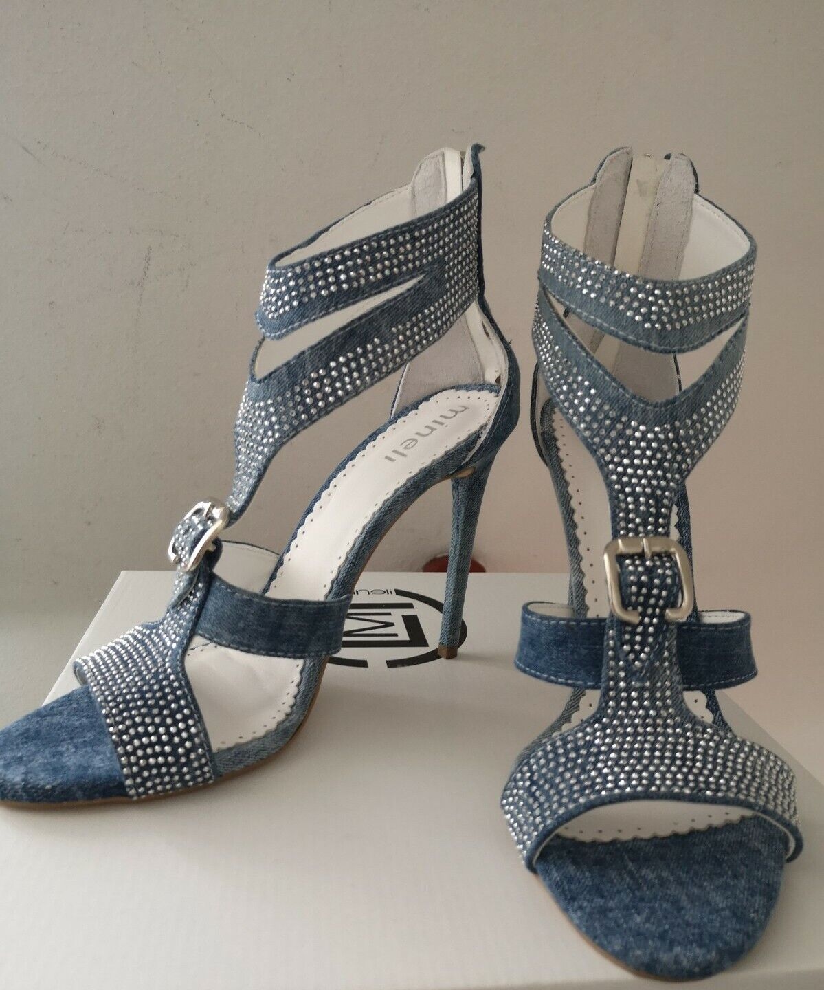 By Alina Mexton Jeans Sandalen Stilettos Peep Toes High Heels Sandaletten 36-38